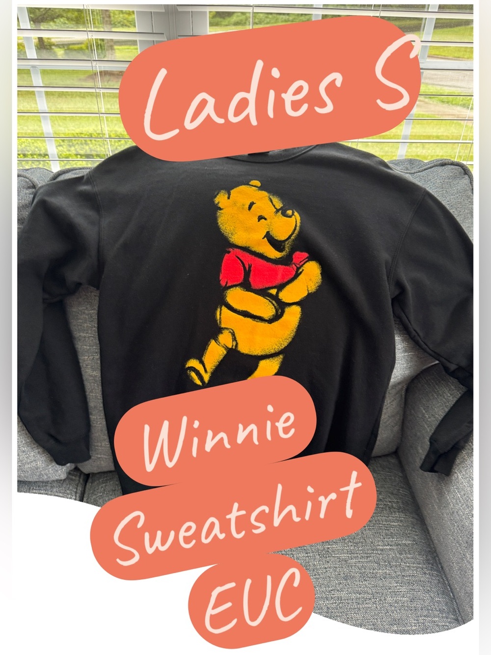 Disney Black Sweatshirt with Yellow & Red Winnie the Pooh Graphic